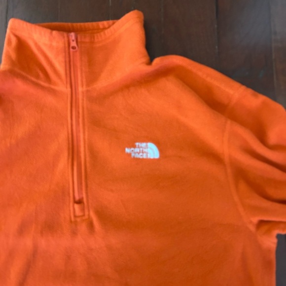 The North Face Sz M Orange Fleece Pullover Quarter Zip Sleeve Pocket Finger Hole - Picture 5 of 9
